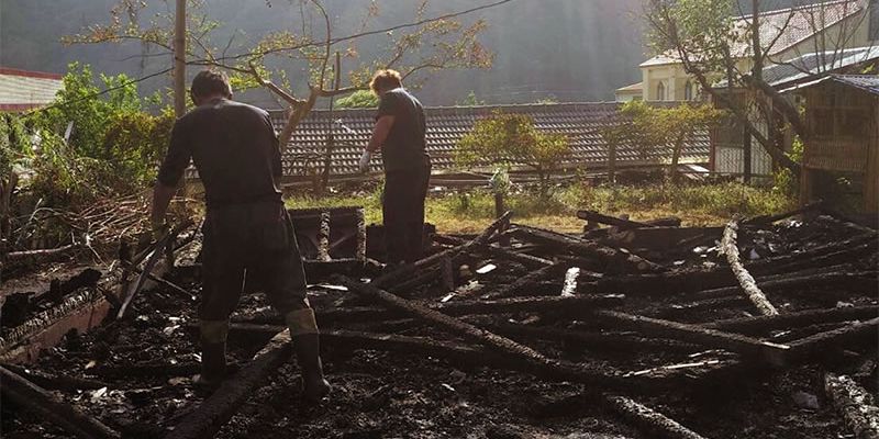 Cleaning up the remains of the old chapel